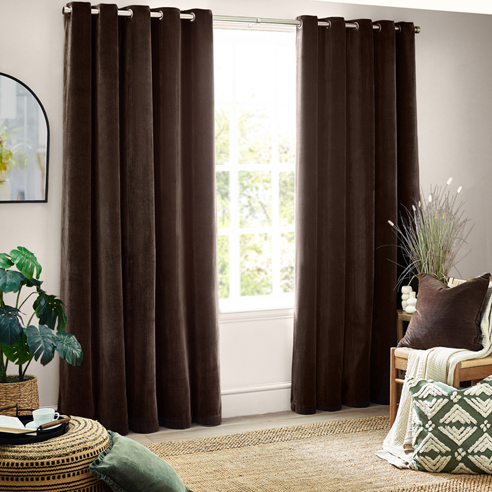 Heavy Chenille Eyelet, Brown - Ready Made Curtains - Image 3